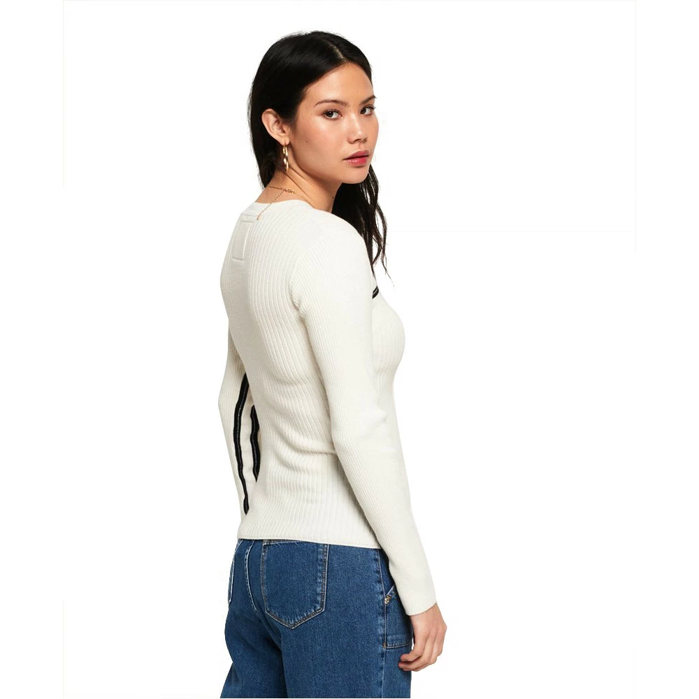 Pull Superdry Logo Ribbed Jumper Cream Soldes – Image 2